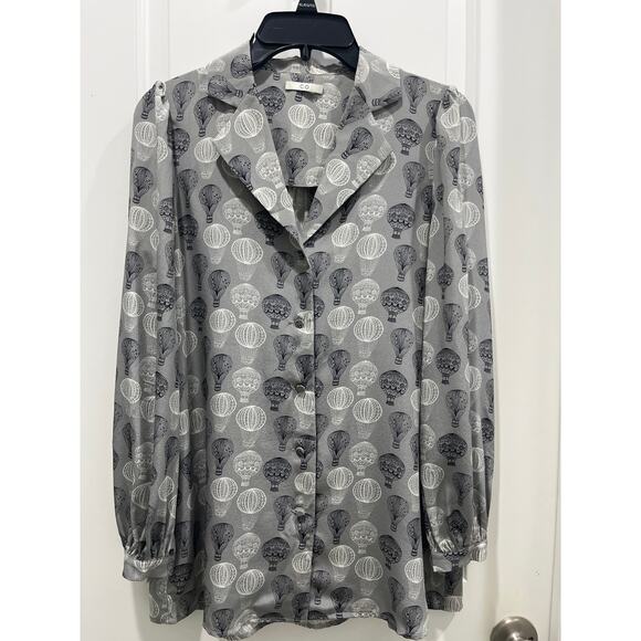 CO Long Sleeve Button Front Collared Balloon Print Tunic Blouse Sz 10 / 12 - Picture 2 of 7